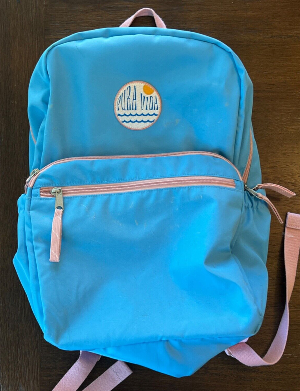 Pura Vida Pink & Blue Wave Patch School Work College Backpack 3 Pocket